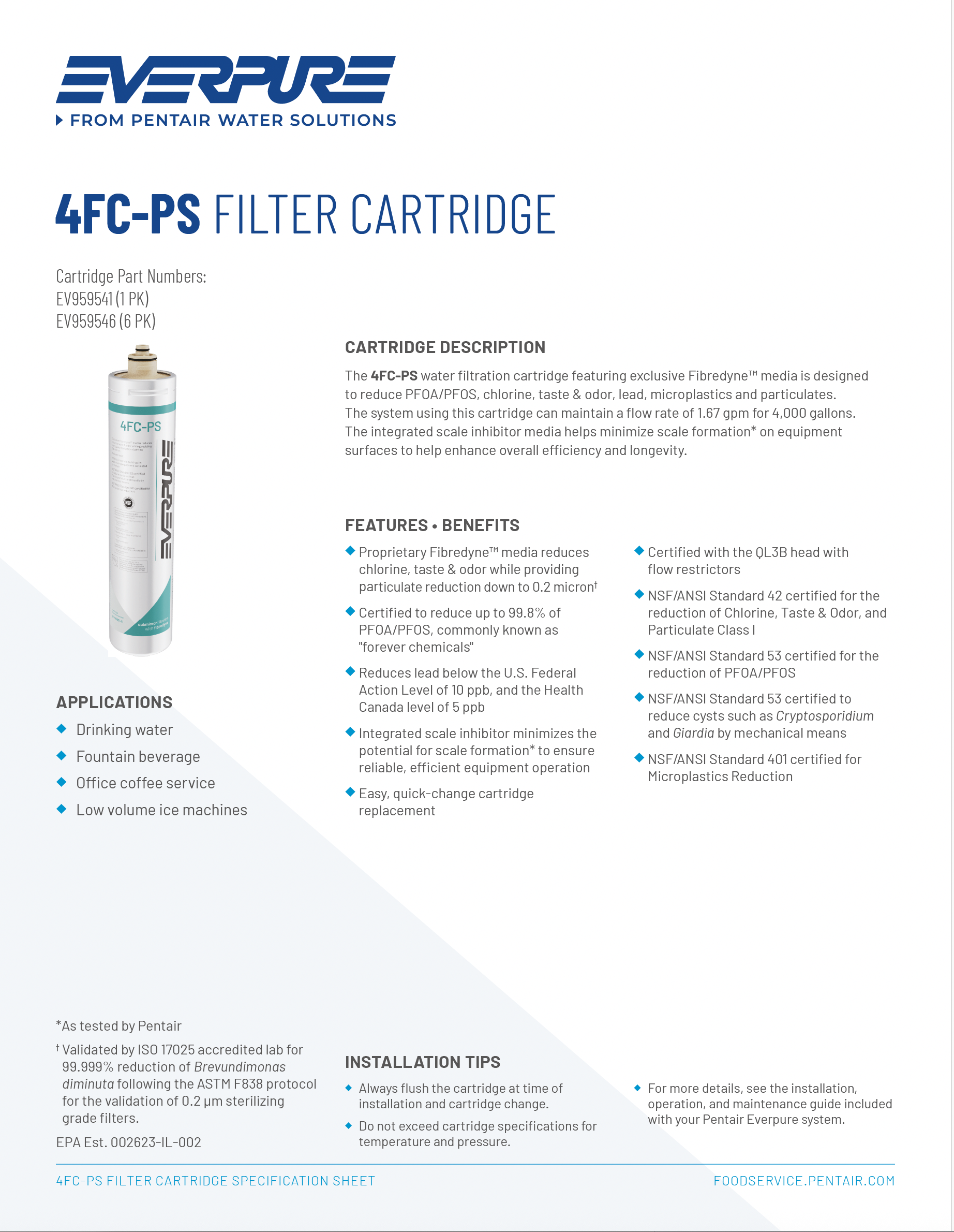Filterkartusche Pentair Everpure 4FC-PS (mit Kalkreduzierung)